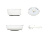 Nikou Batterie de cuisine antiadhésive 3 pièces avec poignée amovible, poêle à lait avec couvercle en verre universel, pour frire les œufs, crêpes, steak, lait bouillant et bouillie chauffante