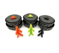 Nikou Batterie de cuisine de camping, ustensiles de cuisine d'extérieur portables avec cuisinière pliable, casserole, poêle, bols, cuillère, sac de transport en maille, idéal pour la randonnée et la