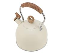 Nikou Bouilloire sifflante de 2,5 litres en acier inoxydable avec poignée pour cuisinière électrique et à gaz, beige, résistante à la chaleur, cuisine ential