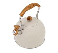 Nikou Bouilloire sifflante en acier inoxydable de 2,5 L, avec poignée ergonomique, chauffage uniforme efficace, théière sur cuisinière, finition beige, poignée d'isolation thermique