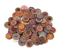 Nikou Boutons en bois - 100 pièces de 25 mm mixte Motif aléatoire Boutons vintage en bois avec 2 trous for le bricolage à coudre Artisanat décoratif
