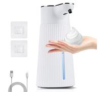 Nikou Distributeur de Savon Automatique Mousse 400 ML, Distributeur Savon Mural avec Capteur Infrarouge, 2 Niveaux, 500 mAh, Étanche IPX6, pour Cuisine, Salle de Bain (Blanc)