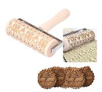 Nikou Embossed Rolling Pins, Rouleau à Patisserie de Noël en Bois Grave avec Motif Élan, 3D Pâte à Gaufrage Motif de Noël Rouleau Gravé, pour Moule Décoration Biscuits, Sablés, Cookies