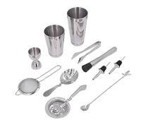 Nikou Ensemble de 11 shaker à cocktail en acier inoxydable pour la maison, comprend un shaker, une passoire, un doseur et plus encore, argenté