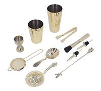 Nikou Ensemble de 11 shaker à cocktail en acier inoxydable pour la maison, finition dorée, comprend un shaker, une passoire, un doseur et plus encore