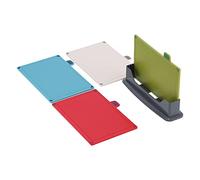 Nikou Ensemble de planches à découper antidérapantes multifonctionnelles, 4 couleurs, planche à découper en plastique avec base pour cuisine, design carré, idéal pour la préparation des fruits et des
