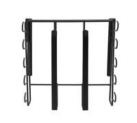 Nikou Étagère à suspendre sous l'armoire, étagère de rangement en acier inoxydable avec plusieurs crochets pour planches à découper, tasses, serviettes en papier, ustensiles de cuisine, noir