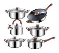 Nikou Lot de 12 casseroles et poêles antiadhésives en acier inoxydable avec bouilloire de 3 L, compatible induction, passe au lave-vaisselle, PFOS PFOA, comprend des couvercles