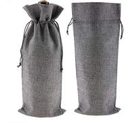 Nikou Lot de 12 sacs à vin simples en lin avec cordon de serrage, housse décorative gris champagne, sac cadeau, 30 x 12 cm