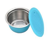Nikou Lot de 2 filtres à capsules de café réutilisables et rechargeables en acier inoxydable pour machine, comprend une cuillère à brosse, une tasse filtrante bleue