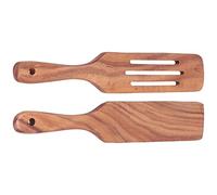 Nikou Lot de 2 spatules en bois simples avec long manche pour la cuisine et le mélange de salade, ustensiles de cuisine en bois, ustensiles de cuisine