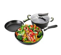 Nikou Lot de 3 poêles à frire antiadhésives légères avec couvercles, compatible avec les cuisinières à induction, à gaz et électriques, facile à nettoyer