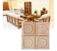 Nikou Lot de 4 Applique Carrée en Bois Sculpté, Sculptant Décalque à Carreaux Non Peint 6 x 6 cm, Appliques Carré Fleur Sculpture Décoratif, pour Décoration de Meubles
