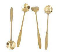 Nikou Lot de 4 cuillères à mélanger en acier inoxydable - Cuillère à café en forme de cœur - Cuillère à thé glacé - Finition dorée - 12,5 cm de long