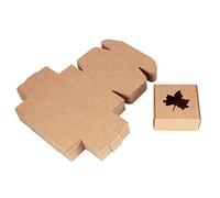 Nikou Lot de 50 boîtes d'emballage en papier kraft à motif feuille d'érable - Petites boîtes d'emballage pour cadeaux de mariage, savon, bonbons, 10 x 10 x 5 cm, marron