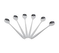 Nikou Lot de 6 cuillères élégantes à long manche en acier inoxydable pour latte, crème glacée, café, soupe, cuillères à café, cuillères à café, qualité 18/10, passe au lave-vaisselle, argent