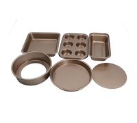 Nikou Lot de 6 moules à gâteau en acier au carbone anti-adhésif à fond amovible pour la cuisine à la maison, dorés, ustensiles de cuisson