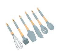 Nikou Lot de 6 ustensiles de cuisine en silicone avec poignées en bois, spatule, cuillère, spatule et plus encore, pour la maison et le restaurant