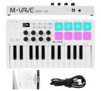 Nikou M-VAVE Contrôleur Clavier MIDI, USB Mini 25 Touches Professionnel Dynamique Électro Arrangeur Clavier avec Pads de Batterie RGB Blanc