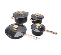 Nikou Maifan Batterie de cuisine en acier inoxydable, poêle à frire antiadhésive, casserole à lait, casseroles à soupe avec couvercles en verre, revêtement en pierre Maifan 5 pièces