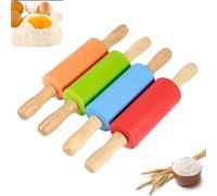 Nikou Mini rouleau à pâtisserie - 4 pièces poignée en bois antidérapante rouleaux à pâtisserie en Silicone antiadhésif résistance à la chaleur pour outil de cuisson de cuisine
