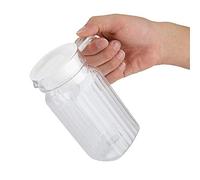 Nikou Pichet en plastique Verre à boisson en plastique côtelé Pichet en acrylique transparent Bouteille de jus Pichet à jus d'eau froide à rayures avec couvercle pour bar (Taille: 500 ml)