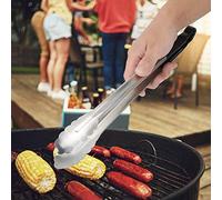 Nikou Pince à barbecue en acier inoxydable avec poignée noire et pince anti-brûlure en acier inoxydable pour barbecue et cuisine
