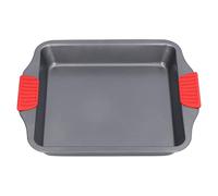 Nikou Plaque de cuisson, double poignée en silicone rouge, revêtement antiadhésif en acier au carbone, passe au lave-vaisselle, design profond, moule à four quadratique de 26,9 cm, plaque de cuisson