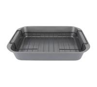 Nikou Plat à rôtir anti-adhésif avec grille en acier au carbone résistant à la chaleur Plaque de cuisson rectangulaire Idéal pour rôtir et cuire au four 38 x 26 cm