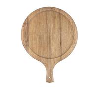Nikou Plateau à pizza rond en bois avec poignée, planche à découper et ustensiles de cuisson, idéal pour servir et pâtisserie, 35,6 cm de diamètre, cuisine entiale