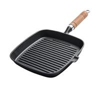 Nikou Poêle à steak avec poignée en bois, poêle à griller antiadhésive de 22,1 cm avec bec verseur, fond épais pour un chauffage uniforme, idéale pour la cuisine et la friture en intérieur