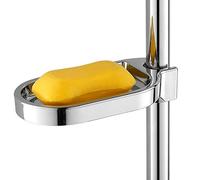 Nikou Porte-Savon pour Barre de Douche, Porte-Savon à Clip pour Salle de Bain en ABS, Étagère de Douche Réglable Plateau Creux pour Barre Trou Coulissant Diamètre 25 mm