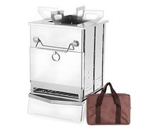 Nikou Réchaud à bois de camping portable, pliable, petit réchaud en acier inoxydable avec support, plaque en cendres, base amovible, sac de rangement, idéal pour la randonnée
