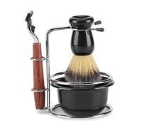 Nikou Set de Rasage - 4pcs Rasage Set Rasoir Manuel + Support de Support en Acier stainess + Pinceau + Bol pour Homme Rasage Manuel Rasage Manuel Homme Support pour Rasoir