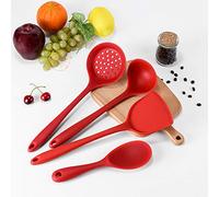 Nikou Spatule de barbecue multifonction en acier inoxydable avec poignée en bois pour steak, poisson, boulette, œuf, 105 mm, lot de 5 pièces avec trou de suspension, rouge