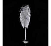Nikou Stylo de signature de plume de 2 couleurs, stylo à bille de signature de plume de mariage d'autruche avec le support en métal(Base en argent)