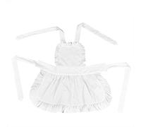 Nikou Tablier de Cuisine Rétro Réglable, Tablier à Bavette à Volants Blanc en Coton de Style Européen, Travail de Femme Serveuse Cosplay Maid, Pour Bars, Cuisines, Restaurant