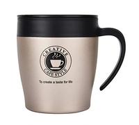 Nikou Tasse à café isotherme en acier inoxydable, tasse à eau avec cuillère et couvercle, pour voyage de bureau, finition dorée, 355 ml, anti-fuite, design à double paroi