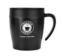 Nikou Tasse à café isotherme en acier inoxydable, tasse à eau noire avec cuillère et couvercle, pour voyage de bureau, double paroi, anti-fuite, BPA - 355 ml