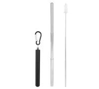 Nikou Télescopique portable en acier inoxydable réutilisable, noir, comprend une brosse de nettoyage pour boire du café, du lait, du thé, design compact, facile à transporter