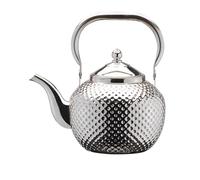 Nikou Théière en acier inoxydable martelé de 1,2 l avec infuseur, bouilloire sphérique pour thé, lait, café, pour cuisinière à induction, cuisinière (argenté)