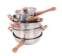 Nikou Wok en fonte de 20 cm, poêle à frire à 2 poignées avec couvercle en bois, base plate non revêtue pour sauté, grill, vapeur, cuisine chinoise asiatique, ensemble d'ustensiles de cuisine