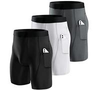 Niksa Pack de 3 Shorts de Compression pour Homme - Séchage Rapide - Base Layer - Collant Sport - Sous-vêtements pour une Cyclisme Serrée, Sèche et Respirante - Short de Sport avec Poche pour Téléphone