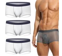 Niksy Sous-vêtement boxer pour homme en soie glacée ultra fine Transparent Respirant Rafraîchissant Transparent, 3 boxers blancs, 3XL