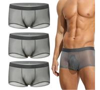 Niksy Sous-vêtement boxer pour homme en soie glacée ultra fine Transparent Respirant Rafraîchissant Transparent, 3 x gris, XL