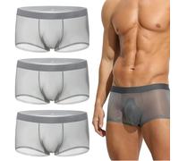 Niksy Sous-vêtement boxer pour homme en soie glacée ultra fine Transparent Respirant Rafraîchissant Transparent, Gris clair x 3, XL