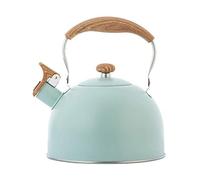 Niktule Bouilloire À Siffle, 2,5 L, Inox, Bois, Vert Clair, Sifflet Fort