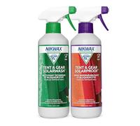 Nikwax Tent & Gear SOLARWASH 500ml + Tent & Gear SOLARPROOF 500ml, Spray nettoyant imperméabilisant bloqueur d'UV pour Textiles synthétiques étanches, imperméabilisant Spray pour Tente de Camping