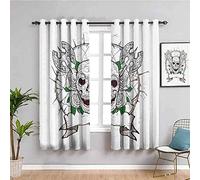 Nileco 2 Panneaux Rideaux Occultants à Oeillets - Résumé crâne fleur hache - 234x183 cm - 3D Motif Opaque à Oeillets Rideaux - Fenêtre Isolant Bloqué Lumière Decoration pour Enfant Chambre Salon Burea