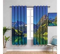 Nileco Rideau Occultant Thermiques - Bleu ciel montagnes lac - 264x210 cm - Salon Chambre Enfant pour Fenêtre Réduction de bruit - 3D Moderne Motif Opaque à Oeillets Rideaux